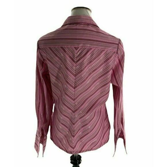 DCC Missy Womens Multicolor Easy Care Glimmer Stretch Striped Shirt Top Medium - Picture 3 of 4